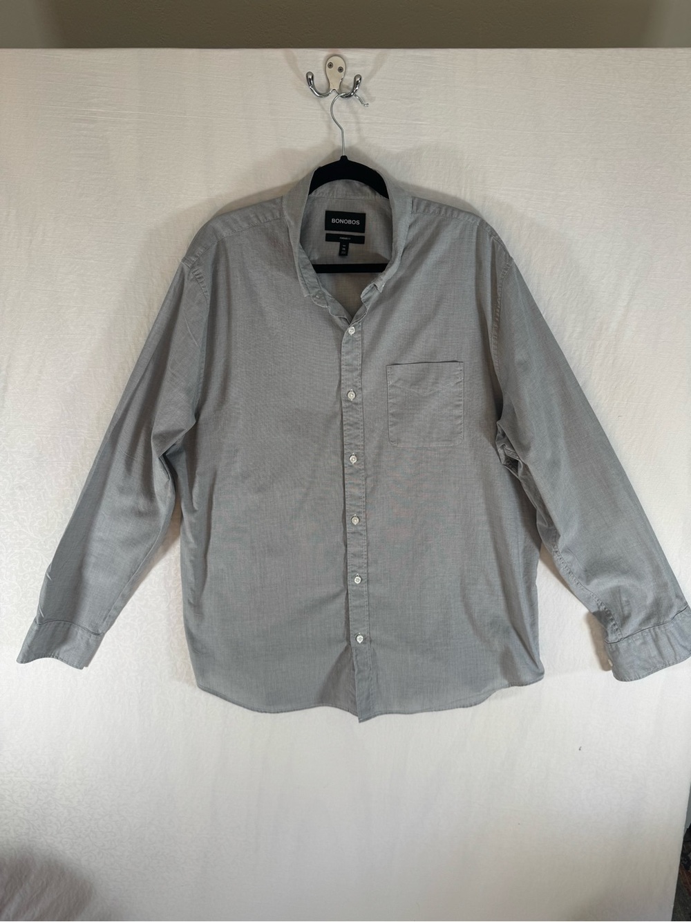 Bonobos XXL Long Sleeve Textured Button Up Shirt Gray White